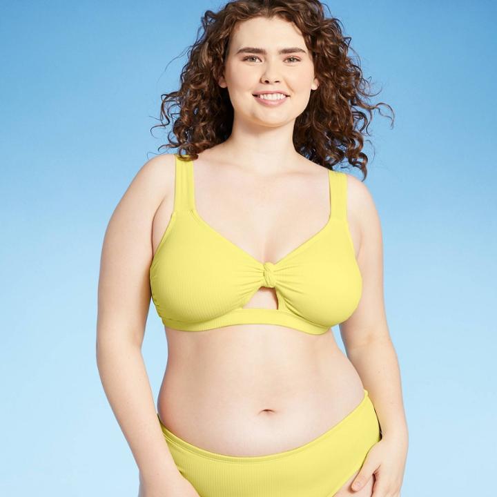 Juniors' Plus Size Ribbed Knot-front Bralette Bikini Top - Xhilaration Yellow X