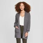 Women's Pointelle Open Cardigan Sweater - A New Day Dark Gray