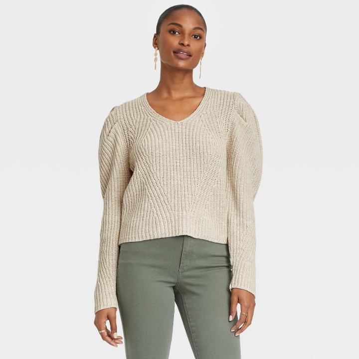 Women's V-neck Pullover Sweater - Universal Thread Cream