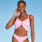 Juniors' Ribbed Ruffle Tie-front Bralette Bikini Top - Xhilaration Light Pink D/dd Cup