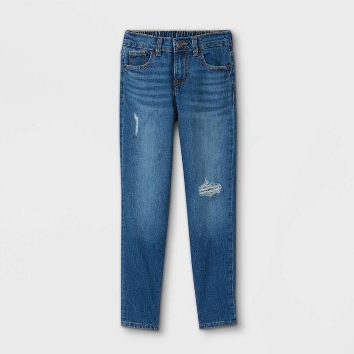 Girls' High-rise Ankle Straight Jeans - Cat & Jack Dark Wash