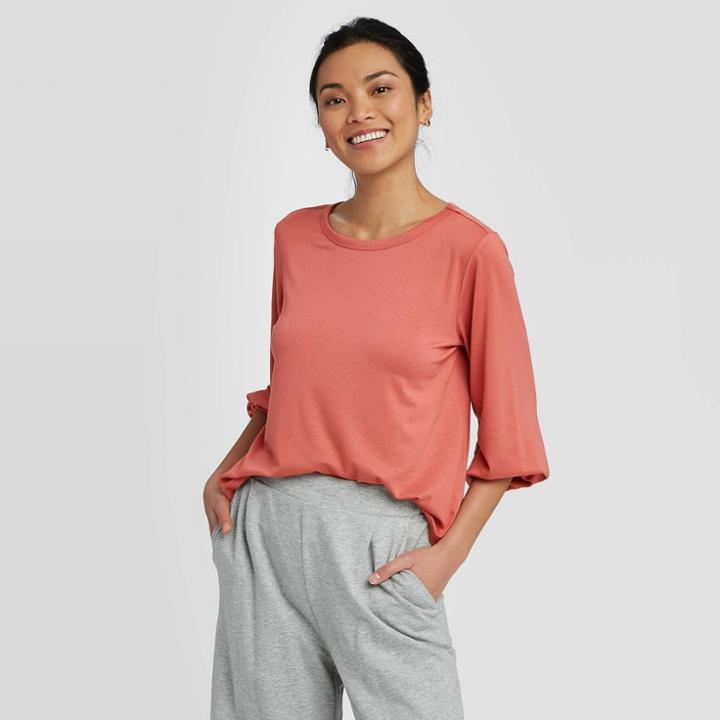 Women's Bishop Long Sleeve Crewneck Knit T-shirt - A New Day Red