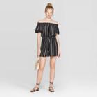 Women's Striped Short Sleeve Off The Shoulder Romper - Xhilaration Black/white