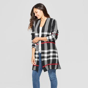 Women's Plaid Cardigan - Jillian Nicole - Black M, Black Gray Red