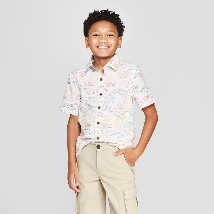 Boys' All Over Dino Print Short Sleeve Button-down Shirt - Cat & Jack Orange