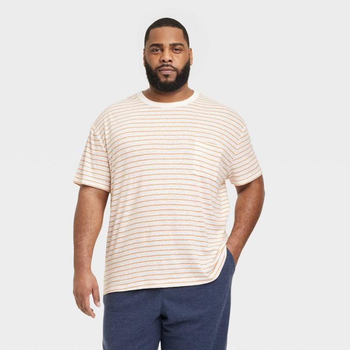 Men's Big & Tall Short Sleeve Hemp Cotton T-shirt - Goodfellow & Co Cream/striped Mt, Ivory/striped