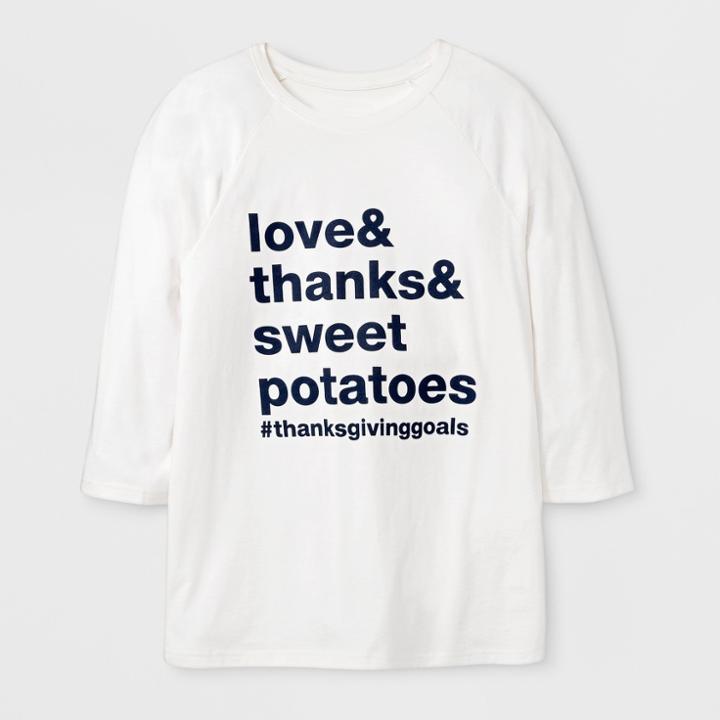 Shinsung Tongsang Men's' 3/4 Sleeve Love & Thanks & Sweetpotatoes Raglan T-shirt - Almond Cream