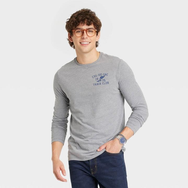 Men's Long Sleeve Printed Lyndale T-shirt - Goodfellow & Co Heathered Gray