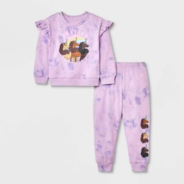 Toddler Girls' Afro Unicorn Tie-dye Top And Bottom Set - Purple