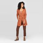Women's Belted Button-front Cardigan Sweater - A New Day Rust L, Size: