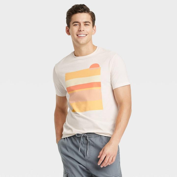 Men's Printed Standard Fit Short Sleeve Crewneck T-shirt - Goodfellow & Co Ivory/sun