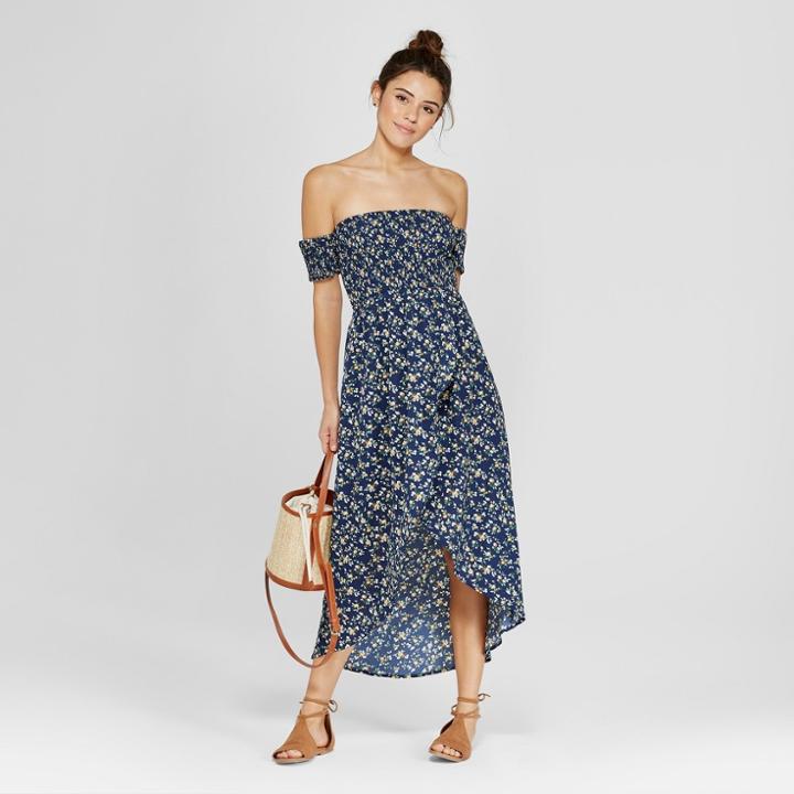 Women's Floral Print Ruffle Hem Maxi Dress - Le Kate (juniors') Navy