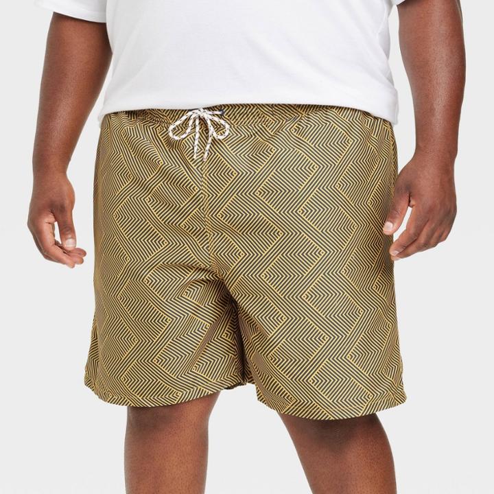 Men's Big & Tall 7 Geometric Print Swim Shorts - Goodfellow & Co Gold