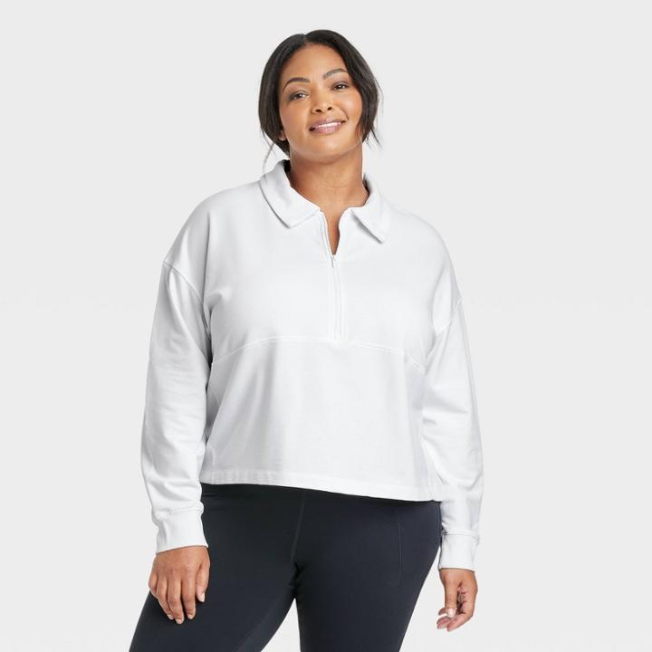Women's French Terry Polo Sweatshirt - All In Motion White
