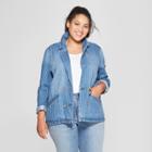 Women's Plus Size Striped Denim Blazer - Universal Thread Medium Wash