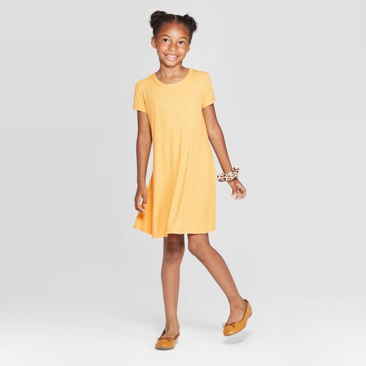 Girls' Short Sleeve Rib Dress - Art Class Yellow