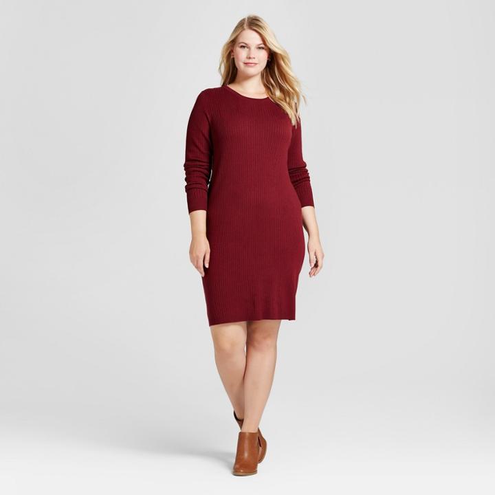 Women's Plus Size Ribbed Sweater Dress - Ava & Viv Red X