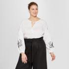 Women's Plus Size Long Sleeve Embroidered Blouse - Who What Wear White X