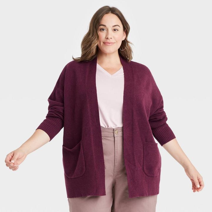Women's Plus Size Open-front Cardigan - A New Day Burgundy