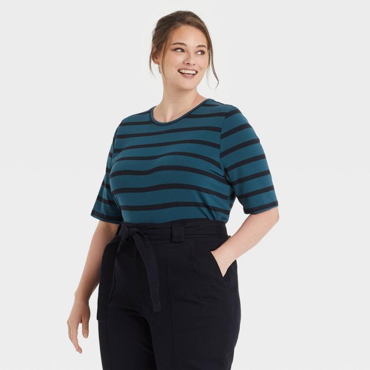 Women's Plus Size Elbow Sleeve T-shirt - Who What Wear Teal Blue/black
