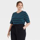 Women's Plus Size Elbow Sleeve T-shirt - Who What Wear Teal Blue/black