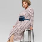 Women's Plus Size Long Sleeve Ribbed Knit Striped Midi Dress - Wild Fable Grey/orange/purple 2x,