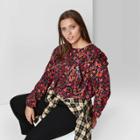 Women's Plus Size Floral Print Long Sleeve Ruffle Blouse - Wild Fable 1x,