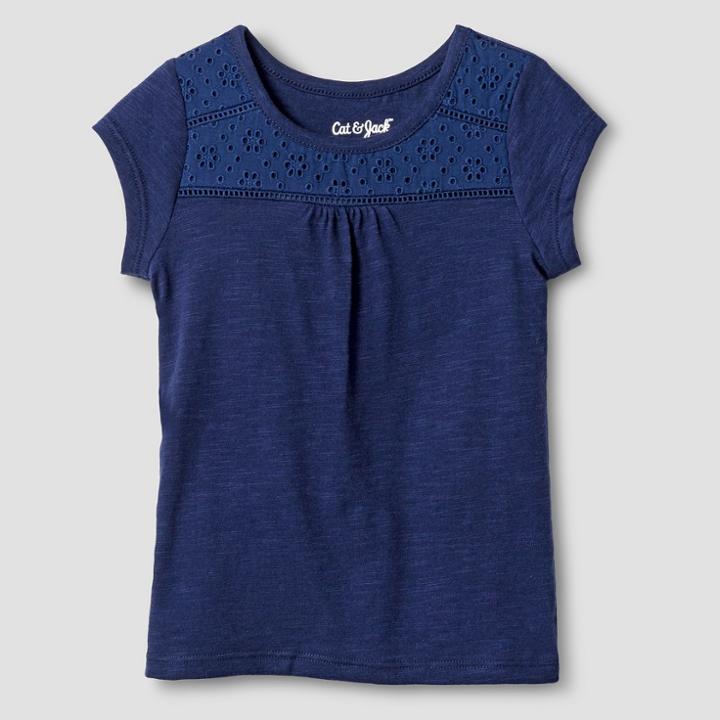 Toddler Girls' Short Sleeve Eyelet Solid T-shirt - Cat & Jack Blue