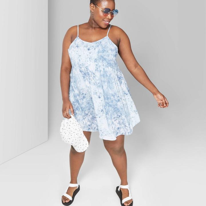 Women's Plus Size Strappy V-neck Printed Babydoll Dress - Wild Fable