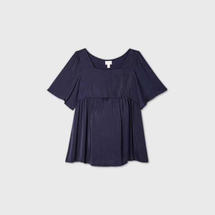 Maternity Short Sleeve Satin Front Blouse - Isabel Maternity By Ingrid & Isabel Xavier Navy Xs, Xavier Blue