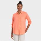 Women's Long Sleeve Gauze Button-down Shirt - Universal Thread Moxie Peach