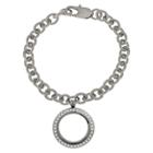 Women's Treasure Lockets Stainless Steel Rolo Bracelet With Round Clear Crystal Locket -