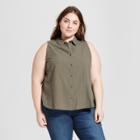 Women's Plus Size Collared Button-down Tank - Universal Thread Olive