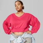 Women's Plus Size Cropped V-neck Sweatshirt - Wild Fable Pink