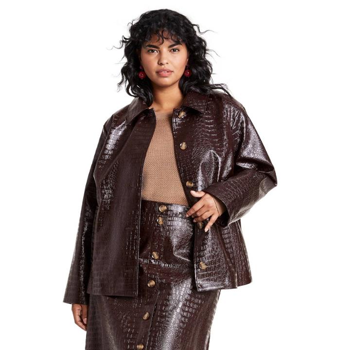 Women's Plus Size Faux Leather Texture Jacket - Rachel Comey X Target Dark Brown
