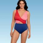 Women's Slimming Control Wrap-front Cut Out One Piece Swimsuit - Beach Betty By Miracle Brands Red