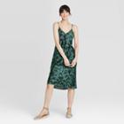 Women's Floral Print Satin Slip Dress - A New Day Green