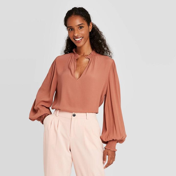 Women's Long Sleeve Blouse - A New Day Blush Pink