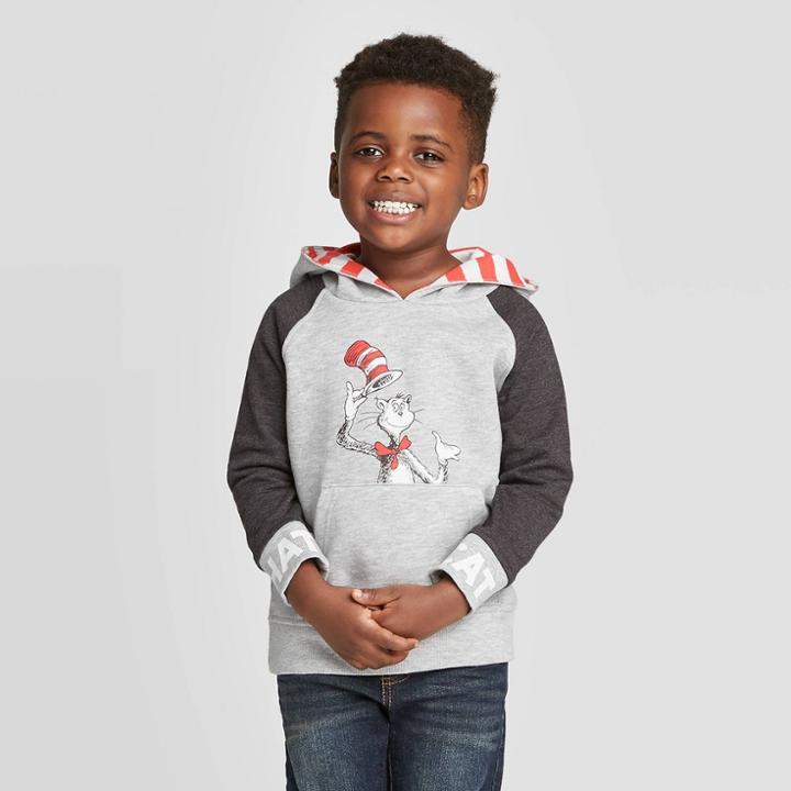 Toddler Boys' Dr. Seuss Cat In The Hat Hooded Sweatshirt - Light Gray 12 M, Boy's,