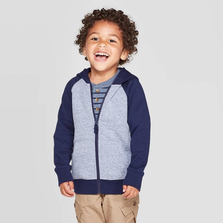 Toddler Boys' Fleece Zip-up Hoodie - Cat & Jack Heather Navy 4t, Boy's, Blue