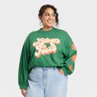 No Brand Latino Heritage Month Women's Plus Size Poderosa French Terry Mock Turtleneck Pullover Sweater - Green