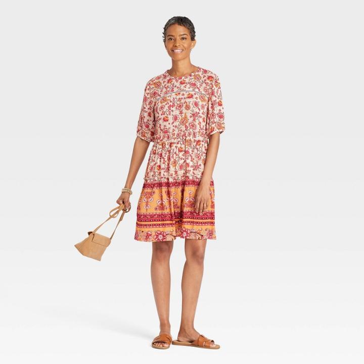 Women's Elbow Sleeve Tiered Babydoll Dress - Knox Rose Ivory