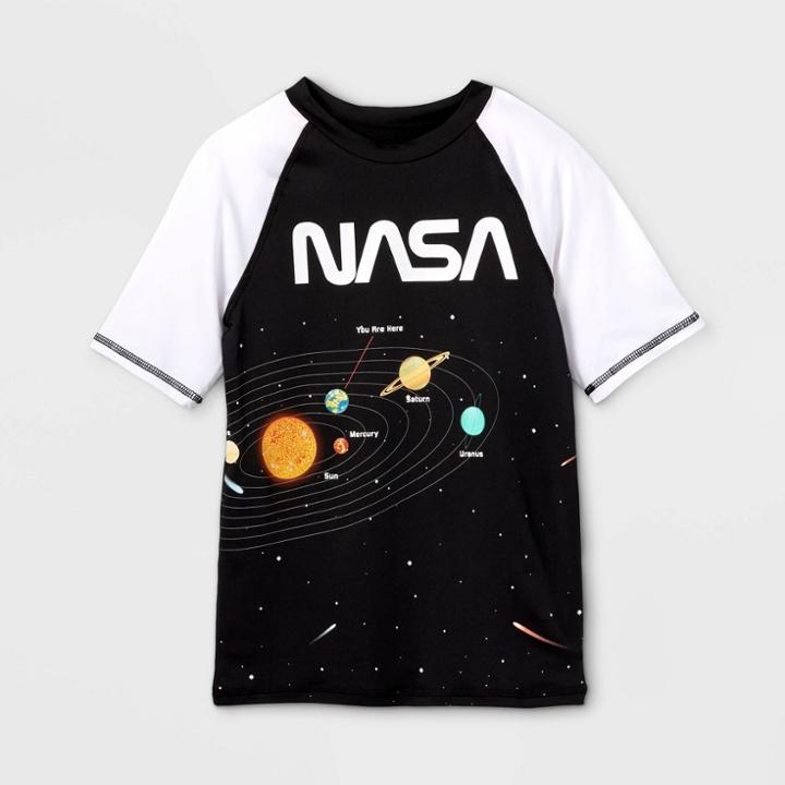 Boys' Nasa Print Rash Guard Swim Shirt - Black