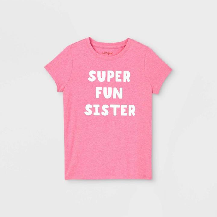 Girls' 'super Fun Sister' Graphic Short Sleeve T-shirt - Cat & Jack Bright Pink