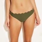 Women's Scallop Cheeky Bikini Bottom - Xhilaration Olive (green)