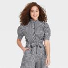 Women's Floral Print Puff Elbow Sleeve Ruffle Detail Top - Who What Wear Black/white