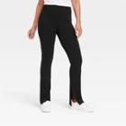 Women's High Waisted Split Hem Flare Leggings With Ribbed Waistband - A New Day Black