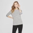 Women's Striped 3/4 Sleeve Clean Boatneck T-shirt - A New Day Heather Gray/white