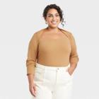 Women's Plus Size Long Sleeve Slim Fit Square Neck Bolero Top - A New Day Brown