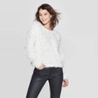 Women's Long Sleeve Crewneck Twist Back Sparkle Eyelash Pullover Sweater - Xhilaration Ivory Xs, Women's, White